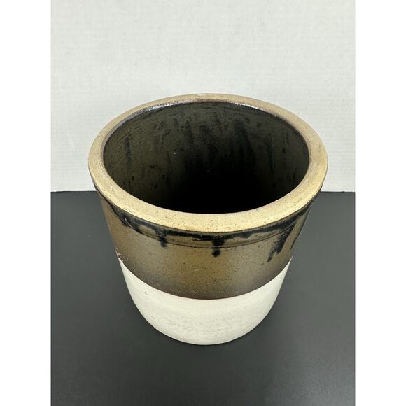 Antique 1800's Stoneware Salt Glazed Crock Pot Brown & Cream, Black 7.5” - Picture 2 of 6